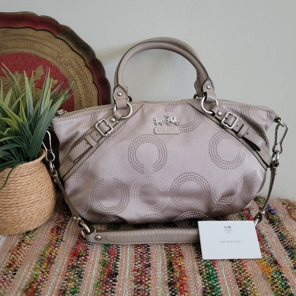 Coach Beige Madison Satchel Bag Dotted Art - Picture 1 of 8